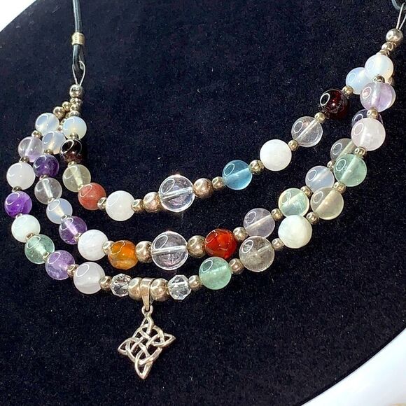 Natural Gemstone Polished Bead 3 Strand Necklace - Picture 2 of 4